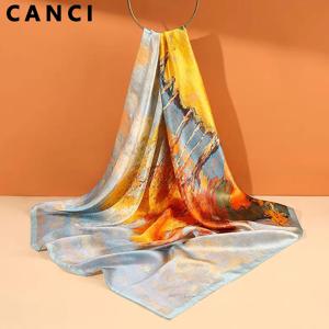 100% 순수 멀 베리 실크 여성 스퀘어 스카프 인쇄 머리띠 Neckerchief 럭셔리 여성 헤어 장식 여성 두건 스카프 53CM
