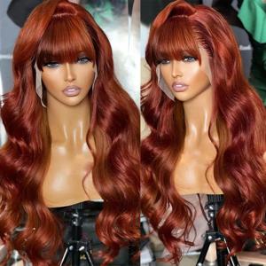 Reddlish 다크 브라운 앞머리 포함 인모 가발, 끈이 없는 HD 레이스 프론트 가발, 앞머리 포함, 저렴한 컬러 헤어 가발, 13x6 레이스