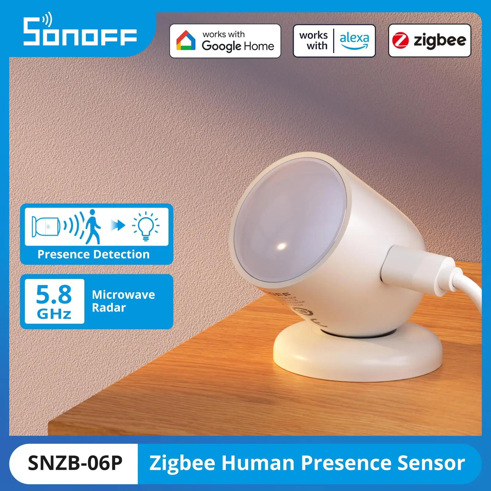 SONOFF SNZB-06P Zigbee 3.0 인간 존재 센서 스마트 홈 조명 감지 마이크로파 레이더 eWeLink Alice Alexa Google과 함께 작동