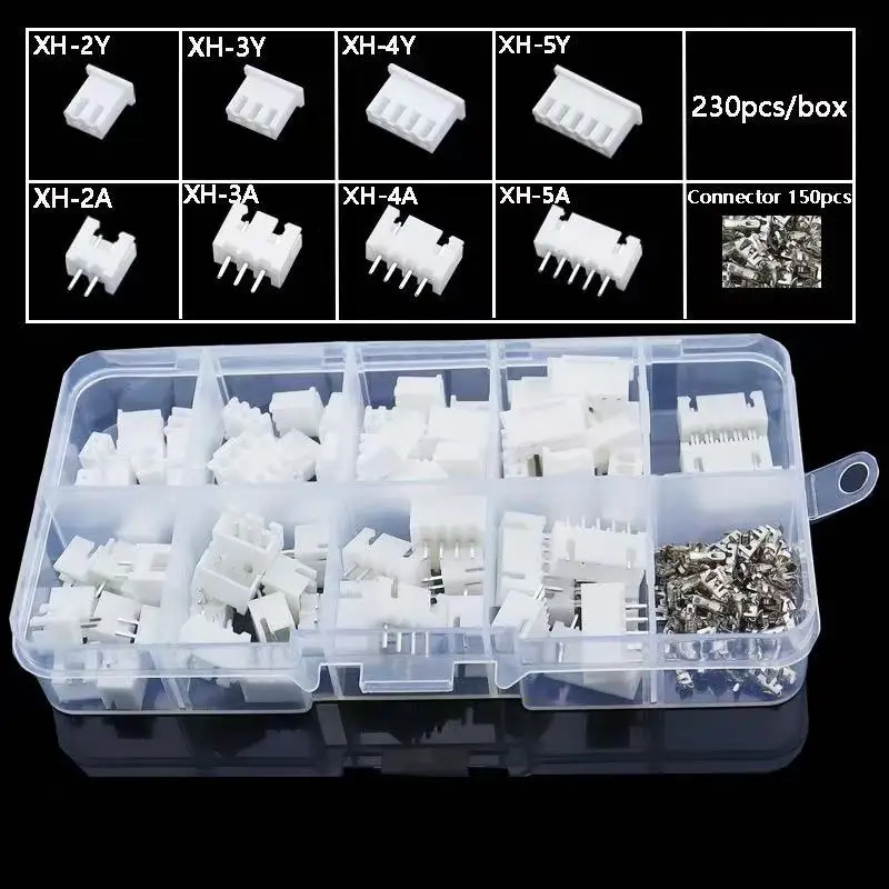 230 Pcs XH2.54 2p 3p 4p 5pin 2.54mm 피치 터미널 암수 하우징 키트 핀 커넥터 터미널 커넥터 키트