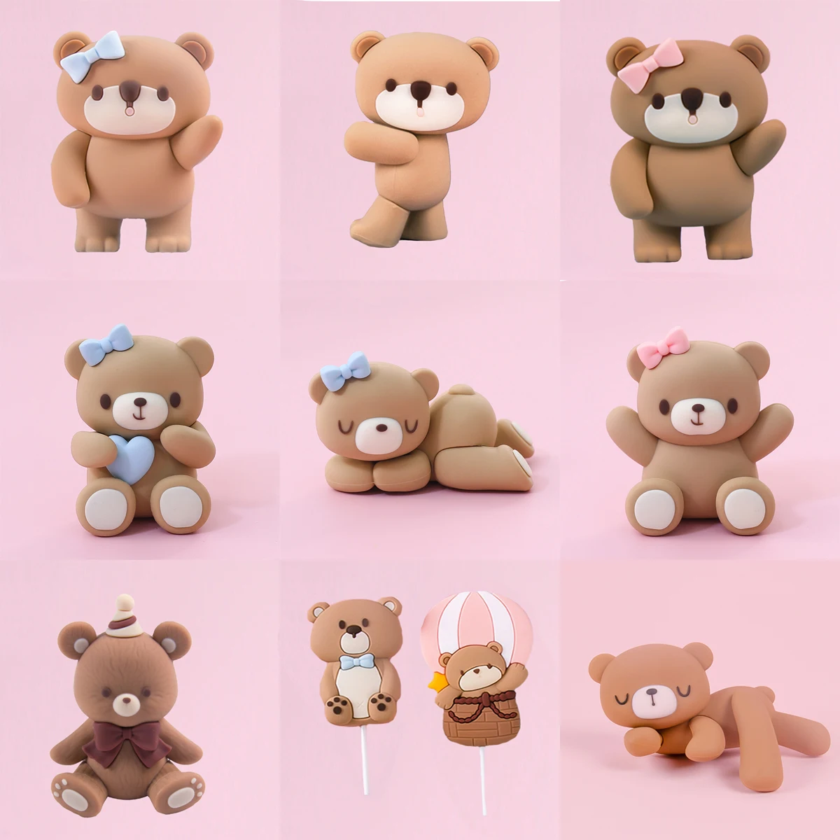 핑크 블루 베어 케이크 토퍼 곰 인형 장식품 삽입 생일 케이크 장식 아기 소년 소녀 1 생일 파티 성별 공개