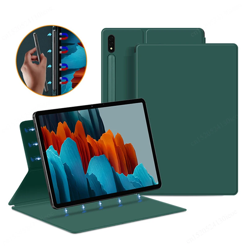 삼성 갤럭시 탭 S8 S9 S10 울트라 14.6 S7 플러스 FE 12.4 11 인치 TB-X710 케이스 연필 홀더 Funda Capa 용 자기 타블렛 커버