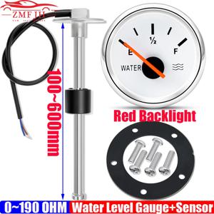 0-190Ohm 물 플로트 센서 + 수위 게이지 해양 자동차 RV 캠핑카 요트 9-32V 용 빨간색 LED 52mm 물 탱크 미터 표시기