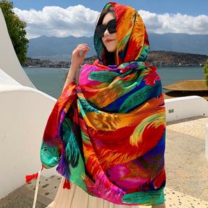 패션 여성 비치 스카프 보헤미아 꽃 여름 Hijab Shawls 및 랩 여성 Foulard Echarpe 디자이너 Pashmina Bandana 2023