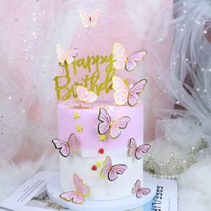 10pcs 디저트 케이크 장식 나비 스탬핑 골드 나비 케이크 토퍼 공주 소녀 웨딩 생일 파티 장식