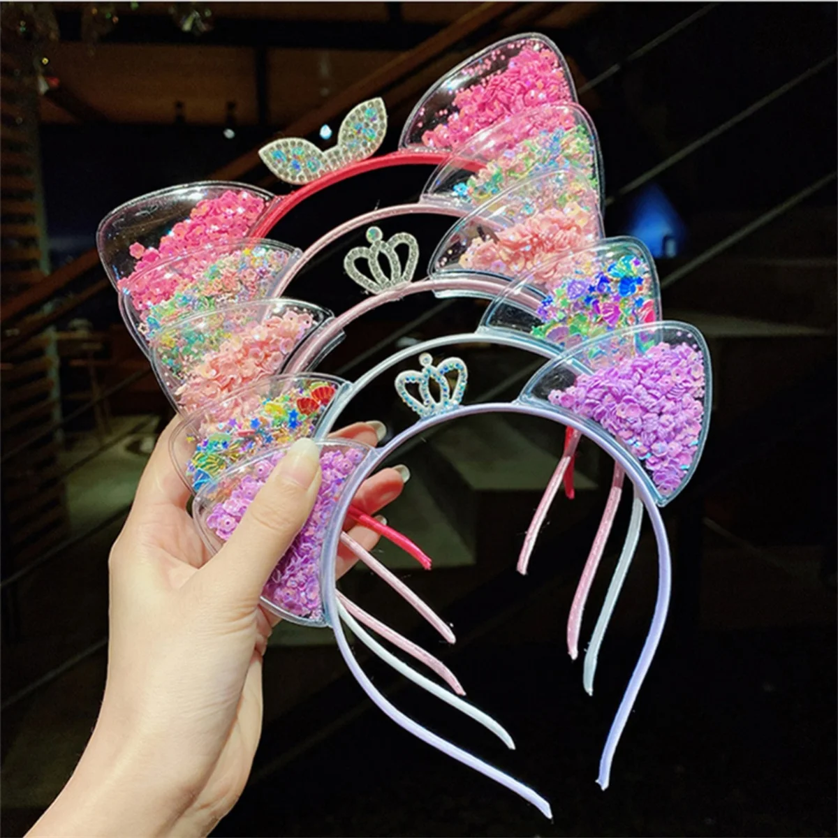 여자 귀여운 빛나는 스팽글 고양이 귀 Hairbands 달콤한 장식 머리띠 공주 선물 모자를 쓰고 있죠 어린이 패션 헤어 액세서리