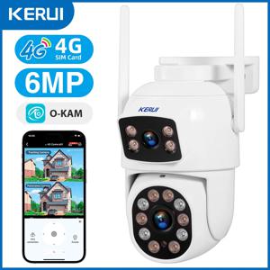 KERUI 야외 4G SIM 카드 카메라 3K 6MP 듀얼 렌즈 IP 카메라 홈 보안 CCTV 비디오 감시 인간 감지 야간 투시경