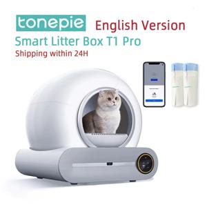 Tonepie 65L 자동 스마트 고양이 쓰레기 상자 자체 청소 완전 밀폐형 고양이 쓰레기 상자 애완 동물 화장실 쓰레기 트레이 영어 버전