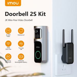 IMOU 비디오 초인종 2S 세트 5000mAh 충전식 배터리 30 ° 팬 렌즈 인간 감지 양방향 대화 방수 100% 무선 차임벨