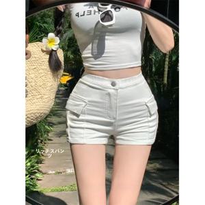 하이웨이스트 슬리밍 숏 캐주얼 팬츠 여성 여름 2025 신상 트렌디 걸스 더블 포켓 힙업 스트레이트 레그 팬츠
