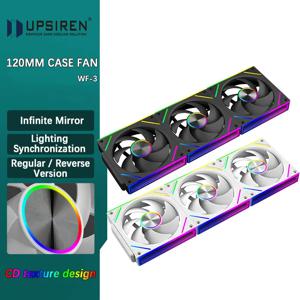 UPSIREN WF-3 120mm 와이어 프리 접합 케이스 팬 마더보드 조명 동기화 4PIN PWM 중심 축 CD 텍스처 디자인 12CM