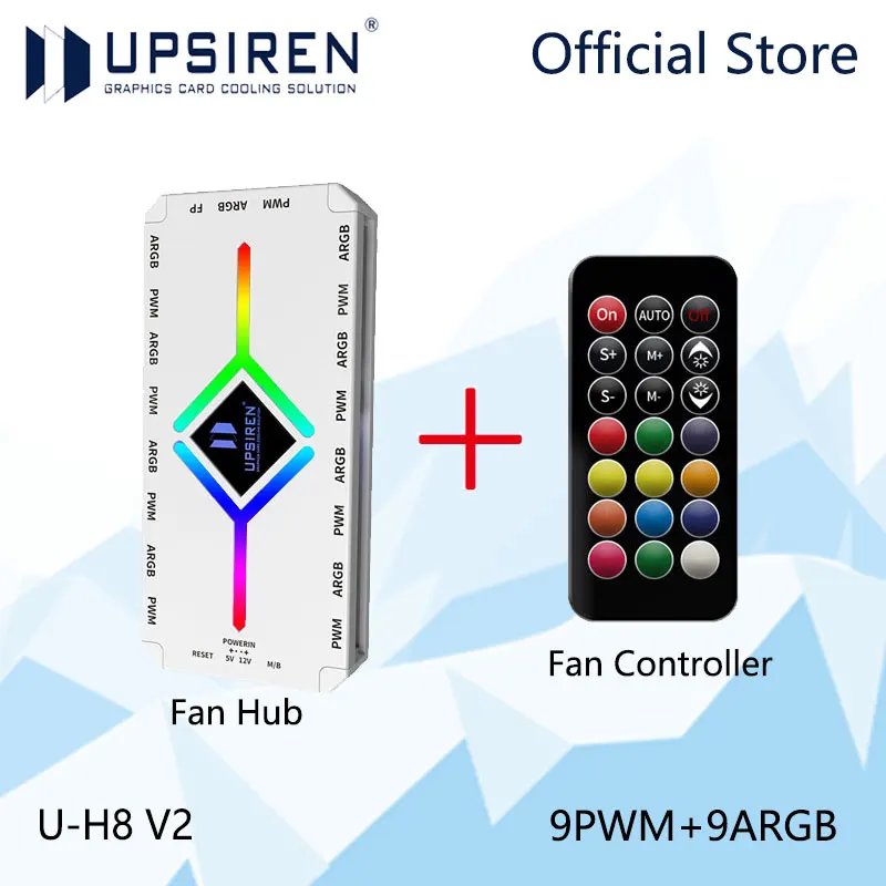 UPSIREN U-H8 5V 3PIN ARGB 및 4PIN PWM 허브 컴퓨터 케이스 팬 라이트 원격 제어 기능이 있는 동기식 하단 자기 디자인