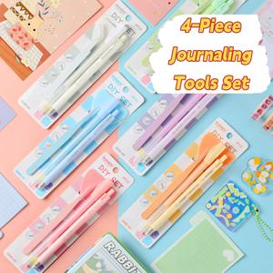 4Pcs 세트 크리 에이 티브 귀여운 저널 도구 편지지 도트 접착제 펜 조각 칼 삽 족집게 DIY 학교 용품 핸드 계정 도구