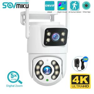 Hiseeu 8MP 4K PTZ IP 카메라 듀얼 렌즈 5X 줌 야간 투시경 ONVIF 자동 추적 WiFi 감시 카메라 보안 보호