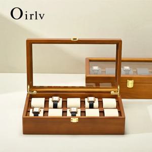 Oirlv 10 그리드 시계 상자 나무 보석 상자 시계 주최자 남자 여자 기계식 시계 보관 케이스 손목 시계 디스플레이 상자