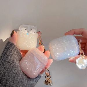 AirPods 4 Airpods 3 2 1 pro 2 무선 이어폰 액세서리 헤드폰 박스 커버 용 키 체인이있는 꿈꾸는 진주 쉘 소프트 케이스