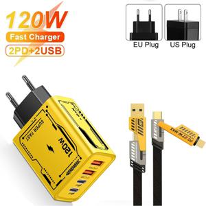 120W USB 충전기 유형 C 휴대 전화 어댑터 빠른 충전 3.0 EU/US 플러그 벽 충전기 iPhone Samsung 용 6A 고속 충전 케이블