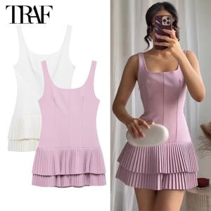 MUJER 2025 Pleated 미니 드레스 여성 점프 슈트 Backless 짧은 드레스 여성용 스트랩 Playsuit Dress Woman Party Women's Dress