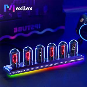 Mexllex 닉시 튜브 RGB 레트로 디지털 시계, IPS 글로우 아날로그 시계, 지지대 와이파이 시간 보정, 앱 제어, 웨더 모드