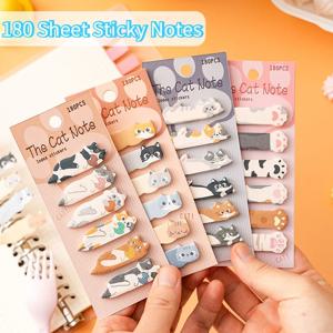 180Pcs 만화 고양이 스티커 메모 페이지 마커 스티커 색인 탭 플래그 쓰기 가능한 페이지 스티커 Kawaii 책 마커 읽기 노트