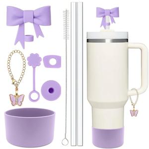 스탠리 유출 방지 스토퍼에 대 한 9pcs 컵 액세서리 40oz 텀블러 컵에 대 한 10mm 밀 짚 커버 모자 실리콘 부팅 매력 체인