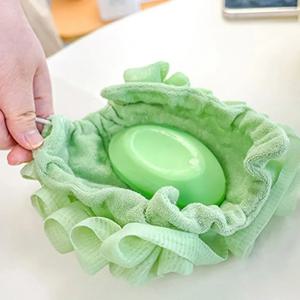 비누 부드러운 엑스 폴리 에이 팅 메쉬 샤워 스폰지 바디 스킨 케어 목욕 도구에 대한 Drawstring 클로저와 2-In-1 목욕 공 수건 수세미