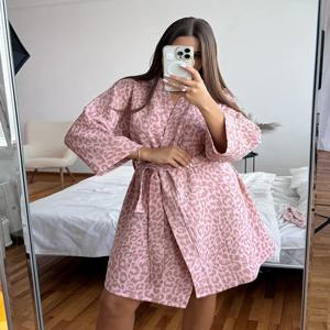 Muzuleva 100% 코튼 핑크 레오파드 프린트 가운 잠옷 봄 새 가디건 잠옷 편안한 가정 의류 여성 잠옷
