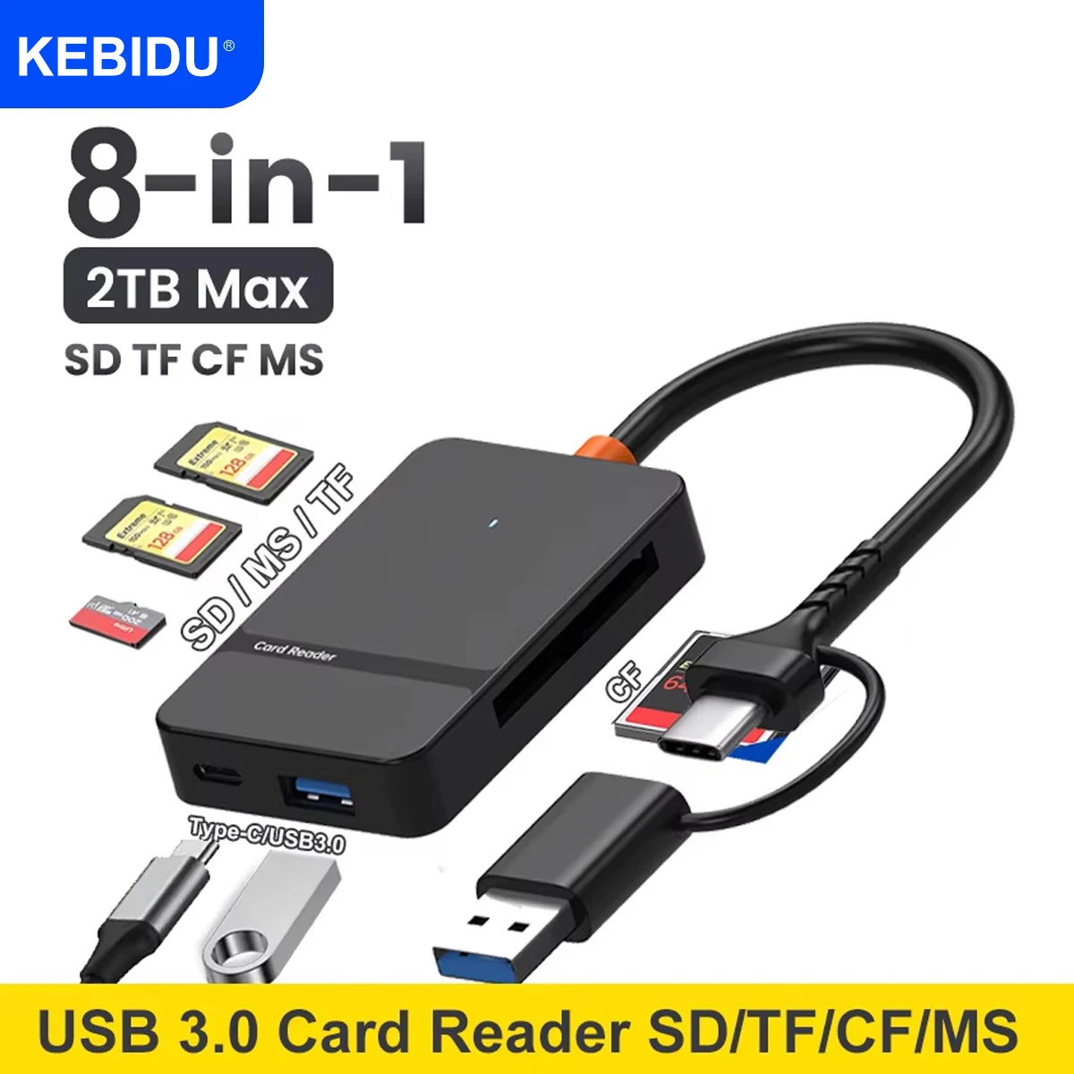USB 3.0 카드 리더기 SD 마이크로 SD TF CF MS 노트북 PC 용 컴팩트 플래시 카드 어댑터 멀티 카드 리더기 8 in 1 스마트 카드 리더기 ，USB 3.0 Card Reader SD Micro SD TF CF MS Compact Flash Card Adapter for Laptop PC Multi Card Reader 8 in 1 Smart Card Reader