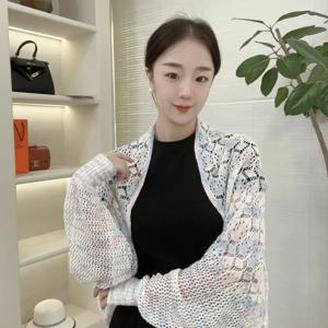자외선 차단 실크 아이스 원단 니트 숄 속이 비치는 다이아몬드 패턴 에어컨 다기능 직사각형 여성 스카프