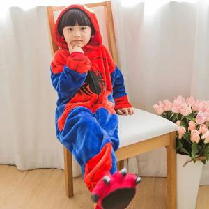 소년 소녀 어린이 거미 빨간 잠옷 세트 플란넬 어린이 동물 만화 코스프레 후드 Pijama infantil Kigurumi 잠옷