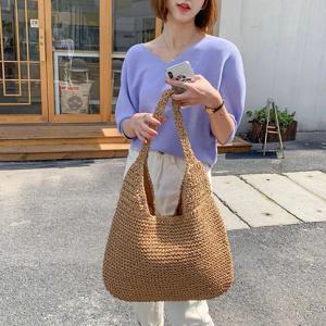 캐주얼 밀짚 여성 숄더 가방 위커 짠 숙녀 핸드백 수제 여름 해변 등나무 가방 여성 메신저 가방 대형 토트
