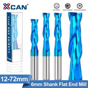 XCAN 플랫 엔드 밀 6mm 생크 나노 블루 코팅 2 플루트 나선형 밀링 커터 초경 라우터 비트 CNC 엔드 밀링 비트