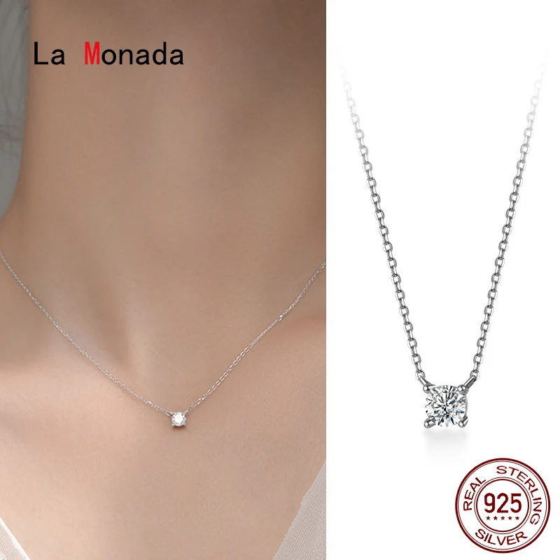 La Monada 여성용 실버 목걸이, 고급 실버 925 쥬얼리, 패션 넥 미니멀리스트 펜던트, 925 실버 체인, 38 + 4.8cm