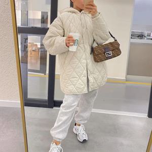 XEASY 2021 겨울 빈티지 따뜻한 베이지 후드 칼라 코튼 의류 여성 캐주얼 코트 streetwear 긴 소매 파카 세련된 탑