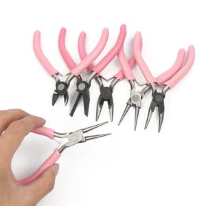 5 스타일 내구성 핑크 금속 미니 대각선 펜치 라운드 구부러진 바늘 코 커터 공예 DIY 쥬얼리에 대한 절연 플라이어 구슬