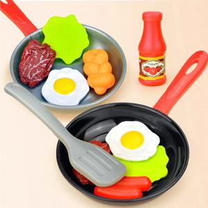 어린이를위한 8PCS 주방 음식 장난감 시뮬레이션 주방 용품 척 놀이 스테이크 야채 냄비 빵 핫도그 음식 어린이 소녀 장난감