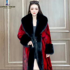 여성용 인조 모피 코트, 긴 재킷, 두꺼운 따뜻한 옷, 대형 모피 칼라, 스플 라이스, 가을 및 겨울