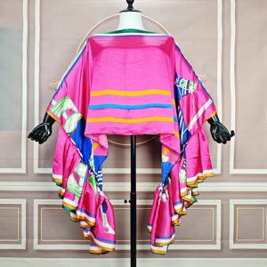 아프리카 2024 패션 Boho PrintedOne-Shoulder 퍼프 슬리브 실크 프린트 Kaftan 블라우스 오버 사이즈 섹시 레이디 비치 파티 루즈 탑