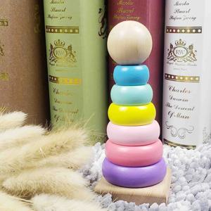 어린이 레인보우 타워 페룰 나무 장난감 쌓기 서클 아기, 유아 교육 퍼즐 링, 몬테소리 장난감