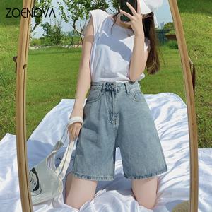 ZOENOVA 하라주쿠 스트리트 심플 루즈핏 청바지, 다용도 하이웨이스트, 무릎 길이 와이드 팬츠, 2024 용수철 여름 패션, 신상