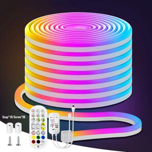 10M/32FT RGB 네온 Led 스트립 조명, 12V 108LEDS/M IP68 실리콘 네온 로프 조명, 음악 동기화, 룸 파티용 1600만 색상