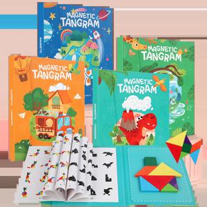 3D 나무 자기 지그 소 퍼즐 게임 기하학적 모양 Tangram 장난감 몬테소리 조기 교육 장난감 정렬 어린이 선물