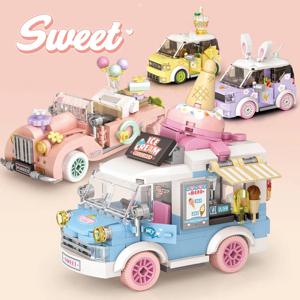 빌딩 블록 미니 블록 도시 시리즈 음식 트럭 과일/아이스크림 가게 어린이를위한 DIY 장난감 장식 크리스마스 선물 4207-4210