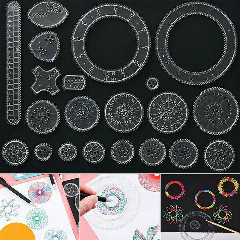 재미 있은 Spirograph 그리기 장난감 세트 연동 기어 및 바퀴 기하학적 눈금자 그리기 액세서리 크리 에이 티브 교육 어린이 장난감