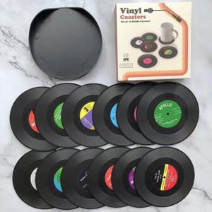 6/12PCS 세트 빈티지 머그컵 컵 받침 음료에 대 한 다채로운 레트로 비닐 레코드 디스크 컵 받침 비닐 레코드 코스터 세트 커피 테이블 장식