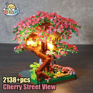미니 사쿠라 나무 빌딩 블록 세트 Diy 벚꽃 벽돌 라이트 Treehouse 모델 장식 여자 친구를위한 낭만적 인 선물