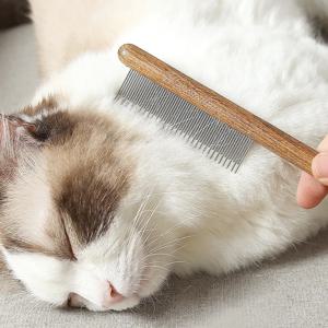 고양이 빗 스테인레스 스틸 애완 동물 헤어 리무버 나무 손잡이 고양이 머리 빗 애완 동물 손질 마사지 개 브러시 청소 도구 애완 동물 용품