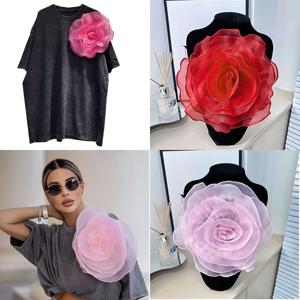Organza 원단 인공 장미 꽃 패치 가슴 꽃, 웨딩 원피스 목 장식, DIY 바느질 아플리케, 27cm
