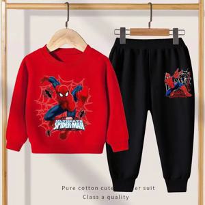 디즈니 봄 가을 신제품 소년 소녀 의류 세트 스파이더 맨 후드 코트 + 바지 2PCS 세트 캐주얼 아동 운동복