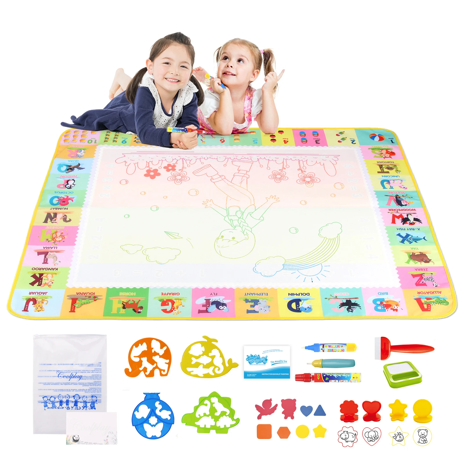100x80CM 매직 워터 드로잉 매트 재사용 가능한 매직 펜으로 낙서 색칠 몬테소리 페인팅 보드 교육 완구 어린이 선물